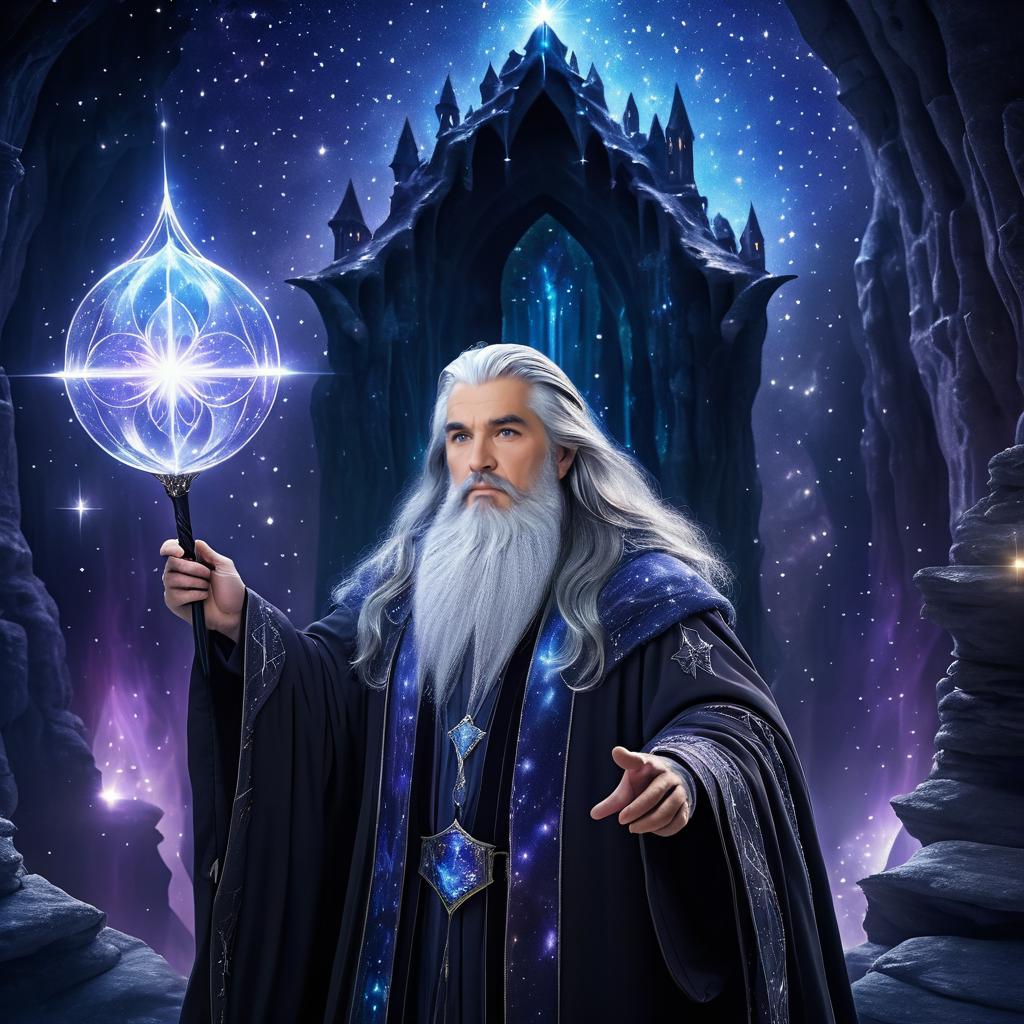 Mystical Wizard in Enchanted Cave