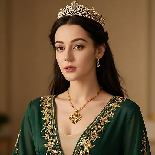Regal Woman in Green Dress