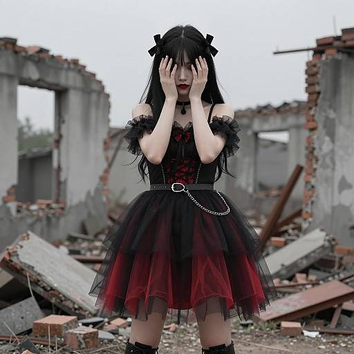 Goth Girl in Ruins with Industrial Vibes