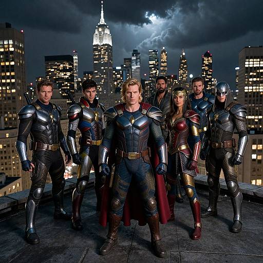 Superhero Team on Rooftop at Night
