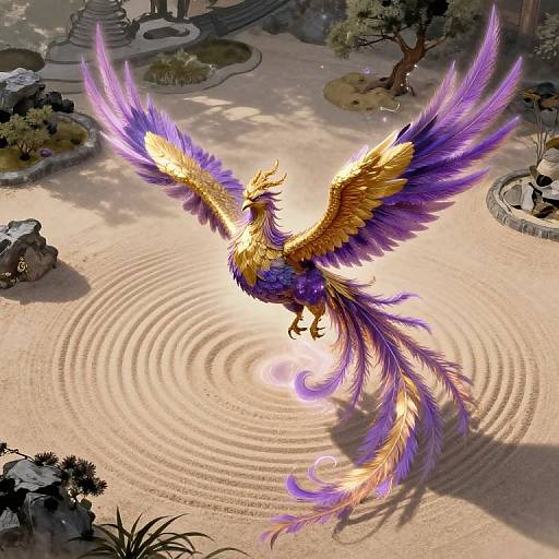 Iridescent Phoenix Descends on Zen Garden