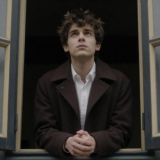 Young Man with Tousled Hair in Window