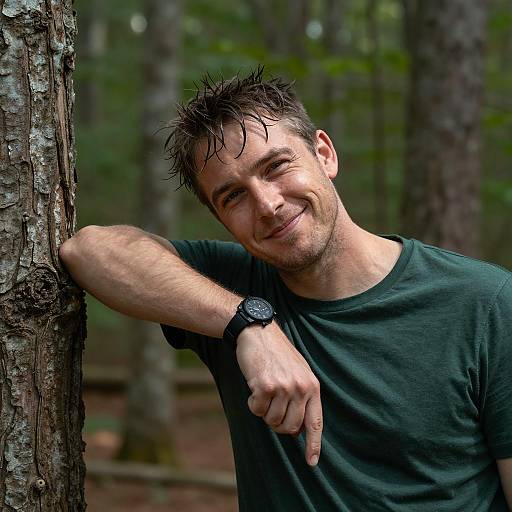 Confident Man Leaning Against a Tree