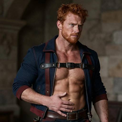 Muscular Red-Haired Man in Dim Lighting