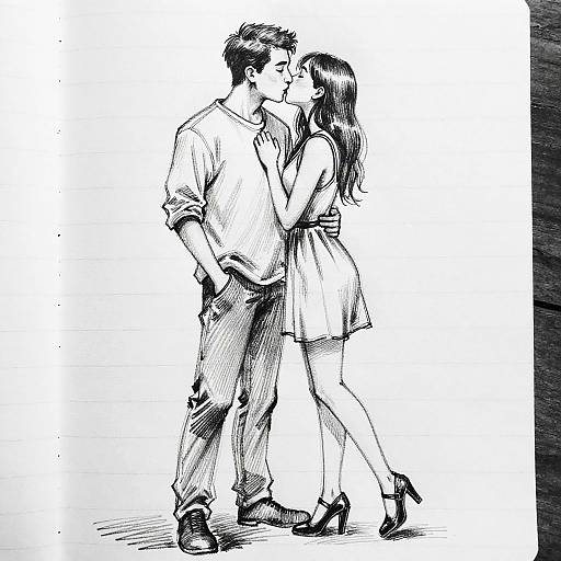 Lined Paper Romantic Couple Kissing