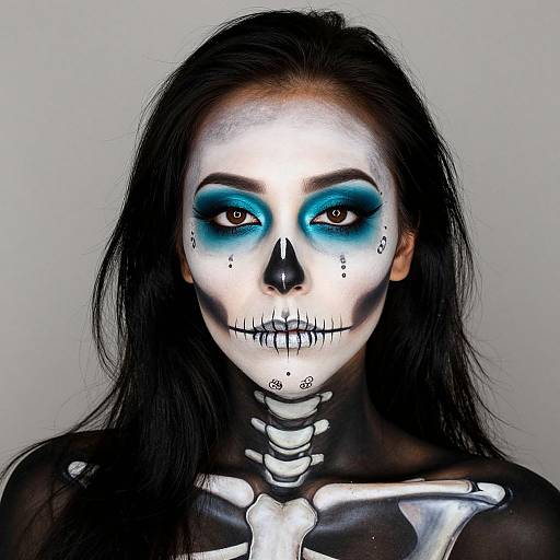Intricate Skeleton Makeup with Teal Eyeshadow