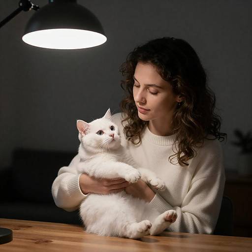 Woman with Cat by Circular Lamp