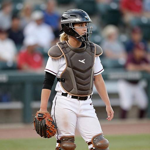 Focused Blonde Baseball Catcher on Field