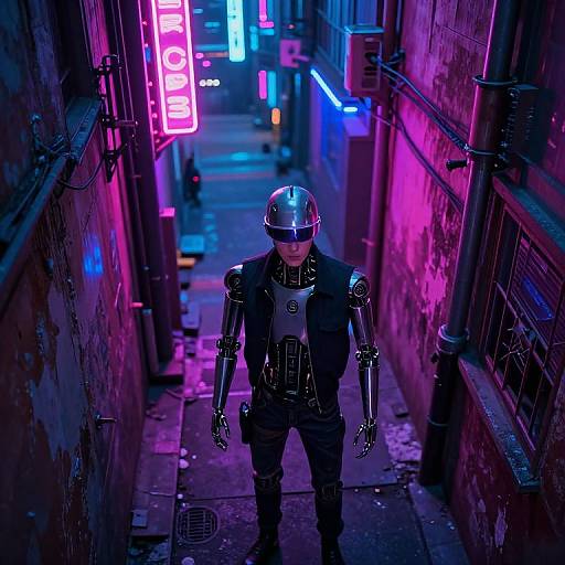Futuristic Neon Alley with Android