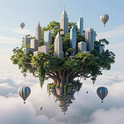 Floating Tree City Above Clouds