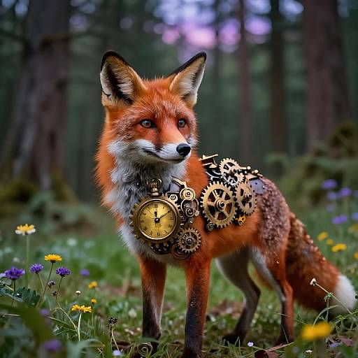 Steampunk Clockwork Fox in Forest