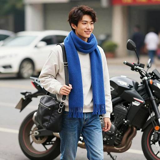 Photorealistic Motorcyclist with Blue Scarf