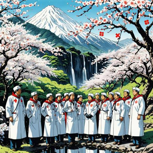 Crane Medics by Cherry Blossoms and Mountain Spring