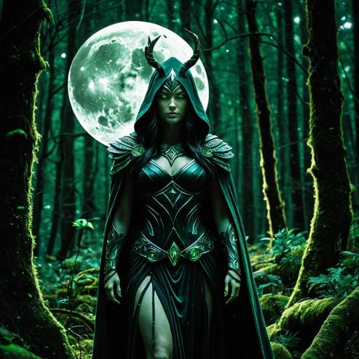 Mysterious Huntress with Horns in Enchanted Forest