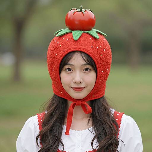 Woman in Strawberry Costume Hat