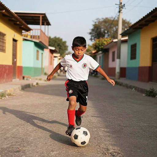Mexican Kid Playing Soccer Vibrantly
