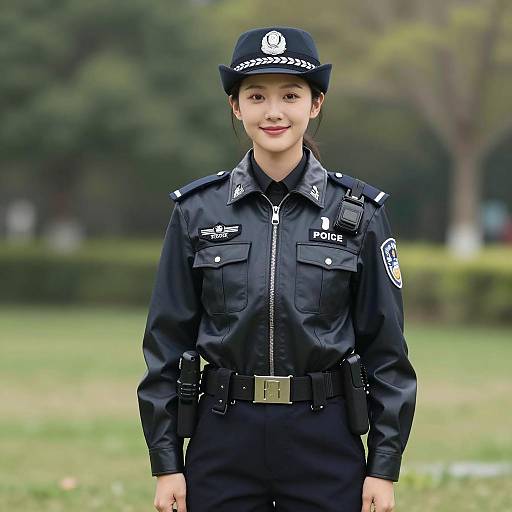 Young Policewoman in a Park Setting