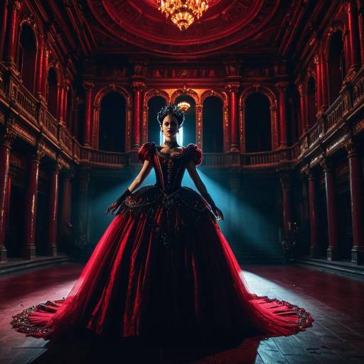 Gothic Opera House Danseuse in Crimson Gown