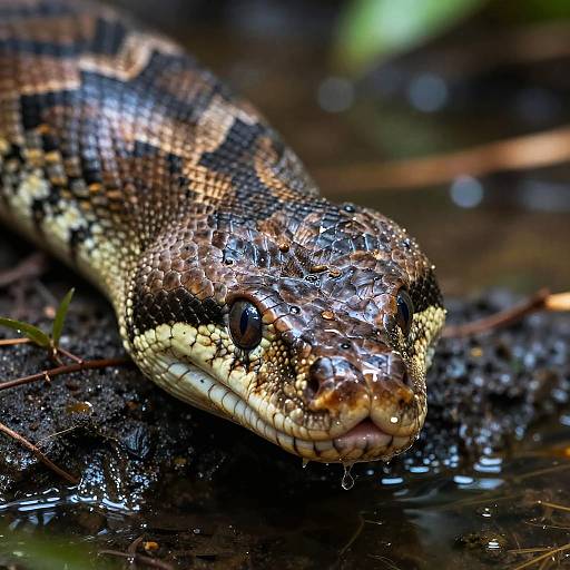 Hyperrealistic Anaconda Portrait in Swamp
