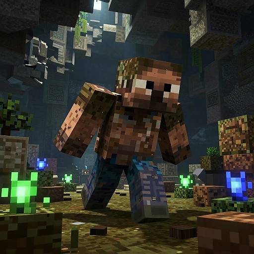 Realistic Minecraft Warden Emerging from Underground Ruins