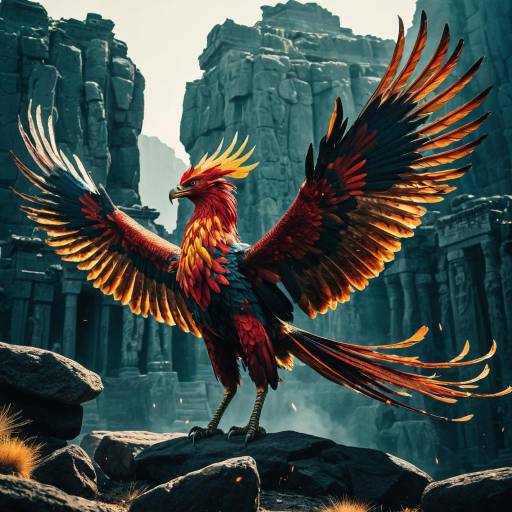 Majestic Phoenix in Ancient Ruins
