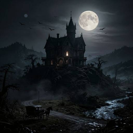 Haunted Hill Cinematic Night Scene