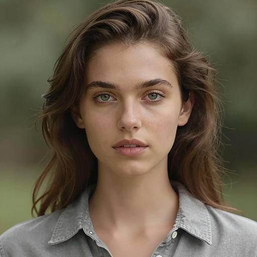 Portrait of Young Woman with Brown Wavy Hair