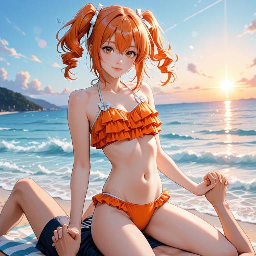 Playful Beach Scene with Adachi Rei