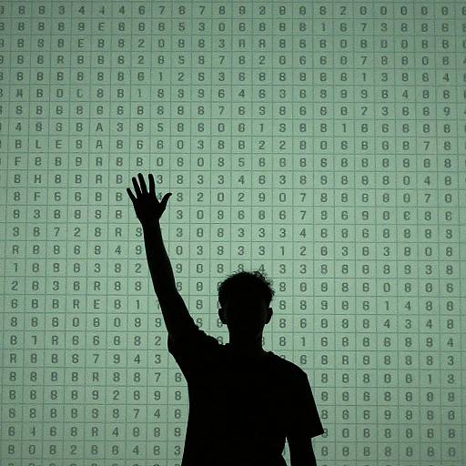 Man Silhouette Against Grid Background