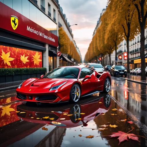 Red Ferrari 488 Spider on Wet Autumn Street