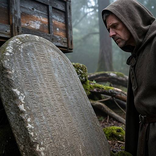 Ancient Runes in Misty Forest