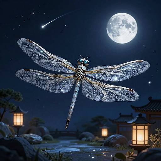 Mystical Onyx Dragonfly in Zen Garden