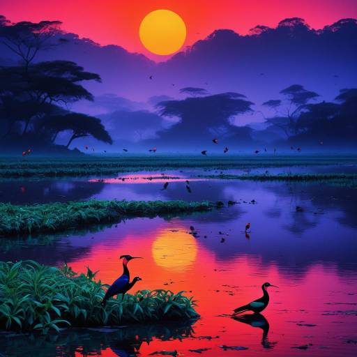 Vibrant Dawn with Exotic Birds