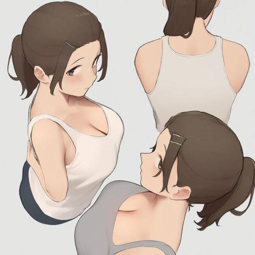 Anime Style Girl with Brown Ponytail in Tank Tops