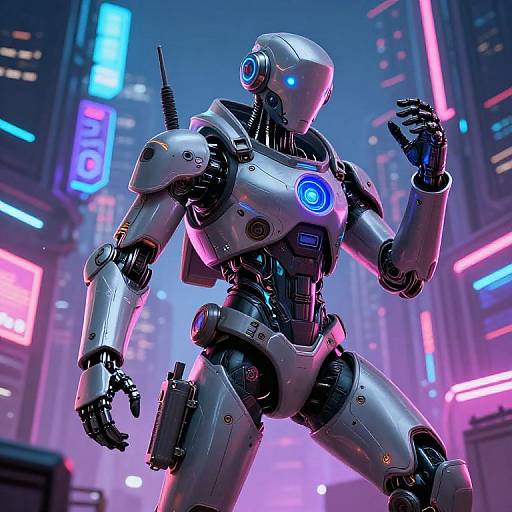Futuristic Android Explorer in Cyberpunk City