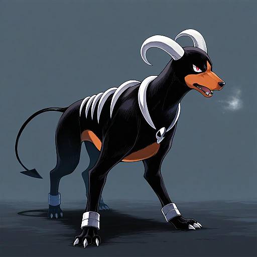 Illustration of Houndoom, pokemon in the style of Tadano kagekichi