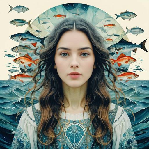 Surreal Portrait of Woman with Sea and Fish Elements