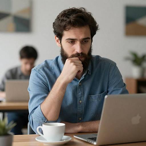Thoughtful Man at Desk with Laptop