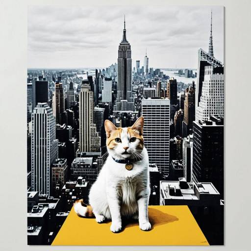 Cat on Rooftop Overlooking New York City