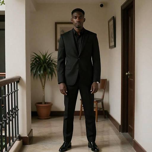 Elegant Portrait in Dimly Lit Hallway