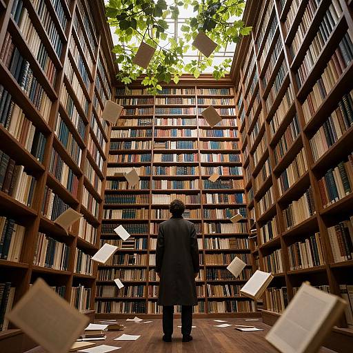 Surreal Floating Books in Library