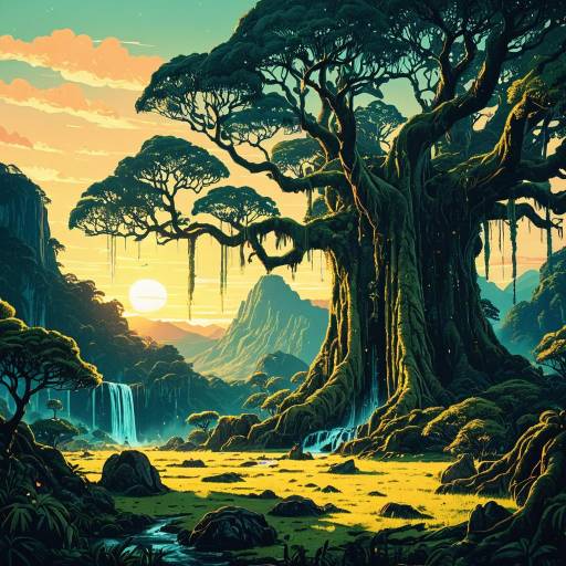 Enchanting Fantasy Landscape at Sunset