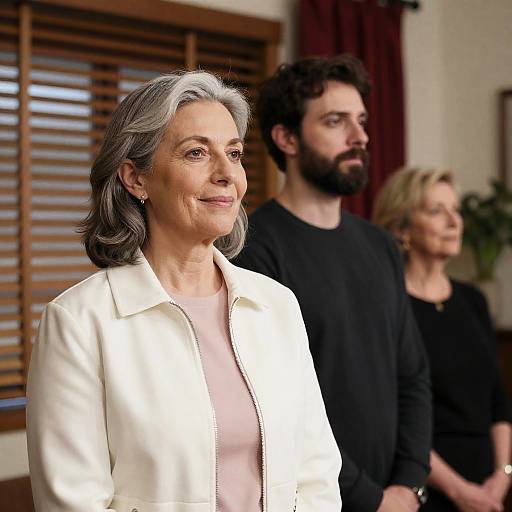 Three People Standing Indoors