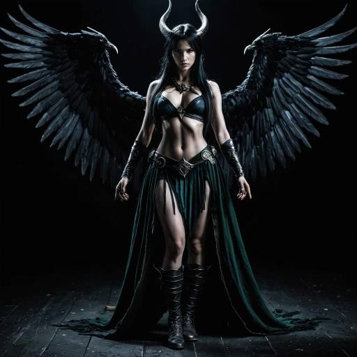 Morrigan Female Spirit with Black Wings and Horns