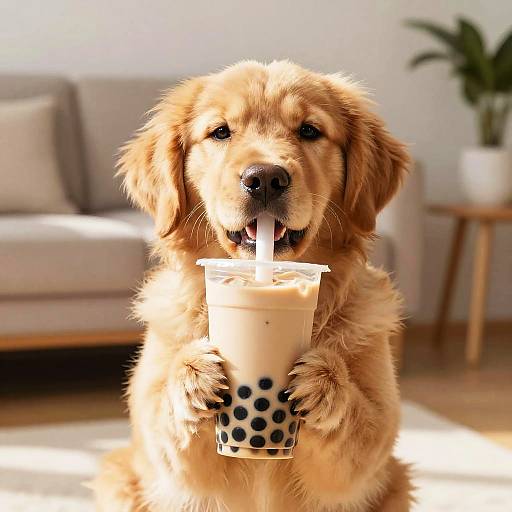 Fluffy Golden Retriever with Boba