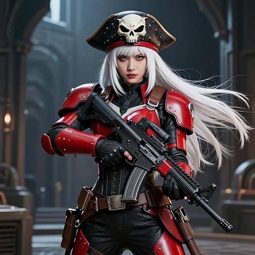 Female Space Pirate in Alien Skull Armor