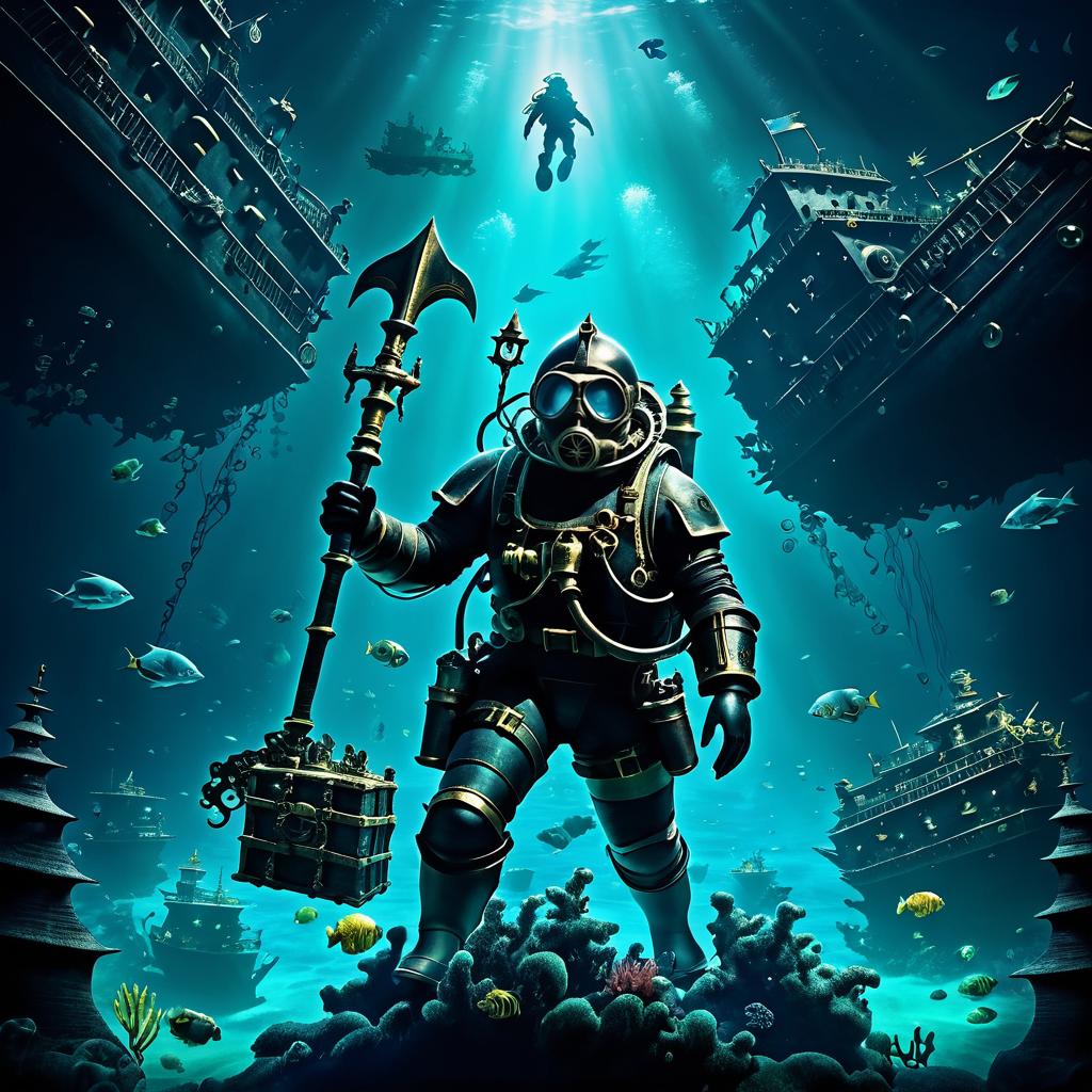 Dark Fantasy Deep-Sea Diver Adventure