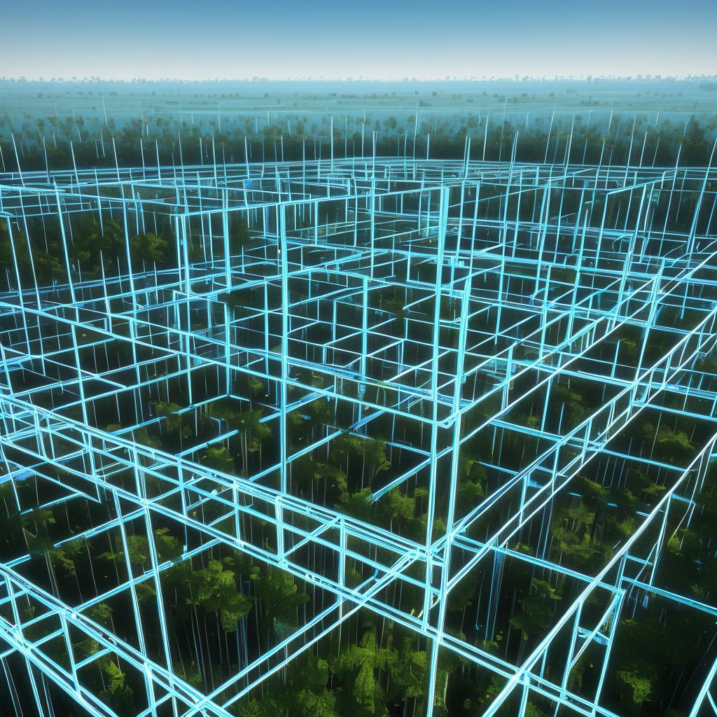 Vast Meadowlands with Wireframe Structures