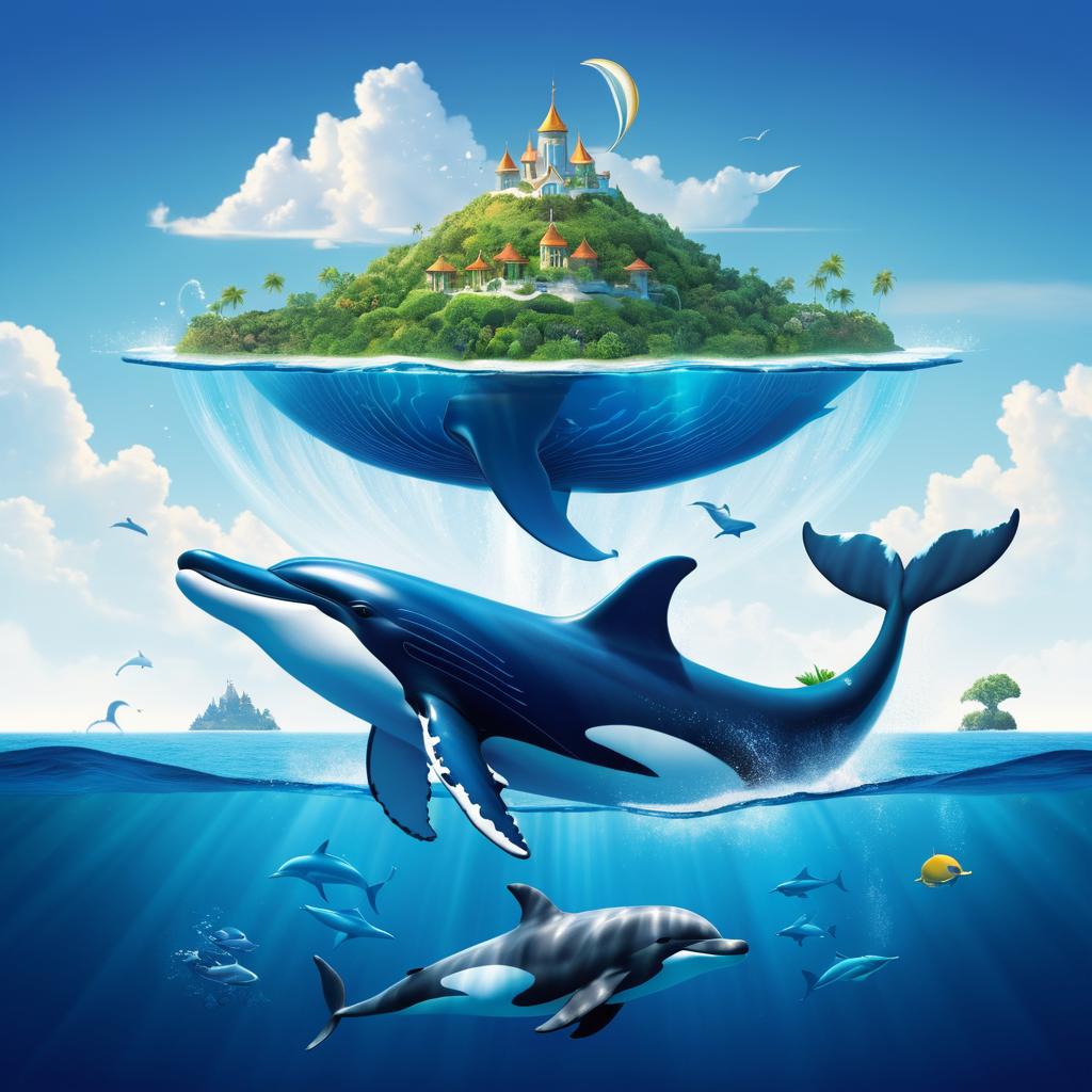 Fantastical Whale-Dolphin Fusion on Island