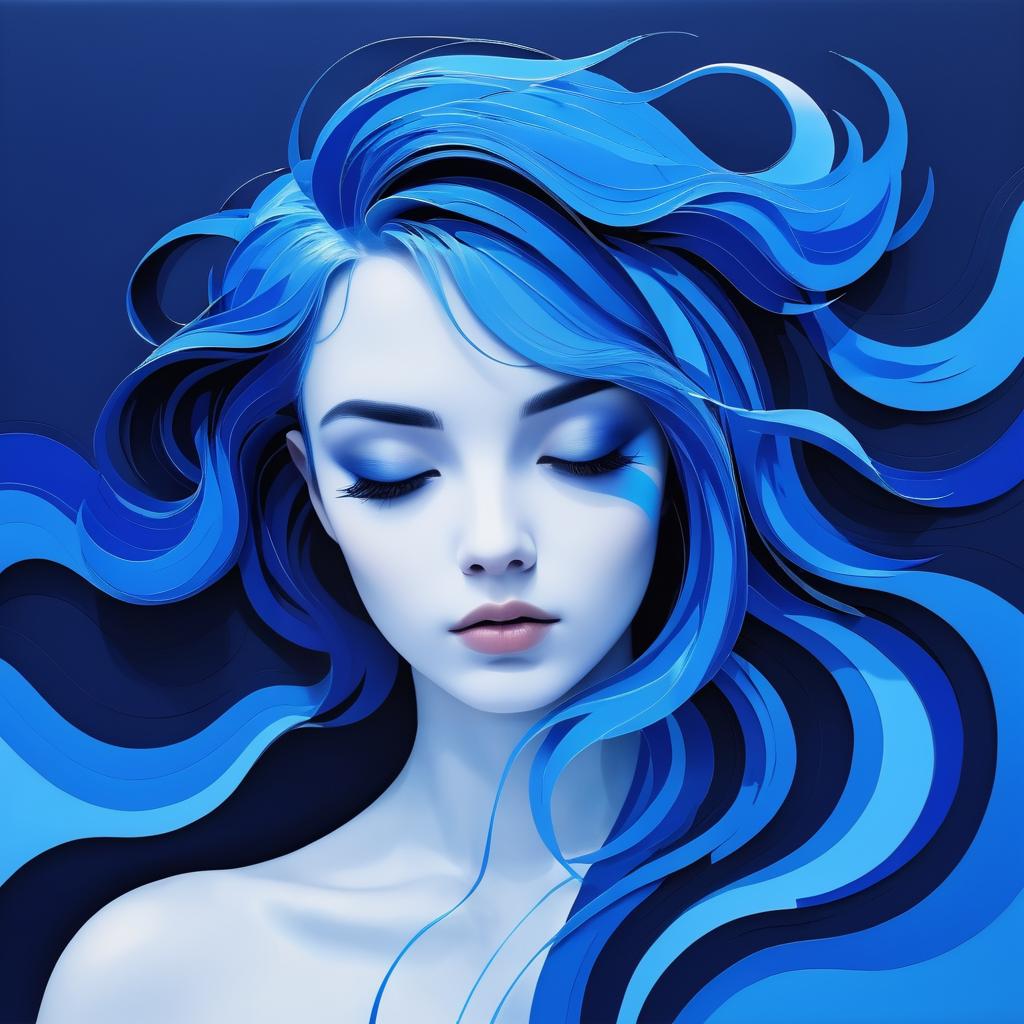 Contemporary Art Girl with Blue Hair